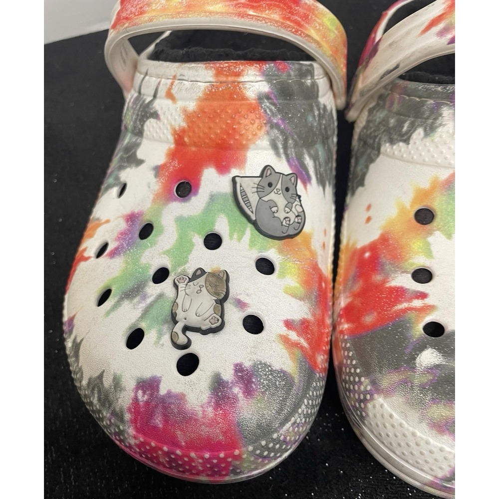 Classic Crocs Tie Dye Clogs Cat Charms Shoes Lined Warm Women's 8 Men's 6 Multi - Picture 7 of 16